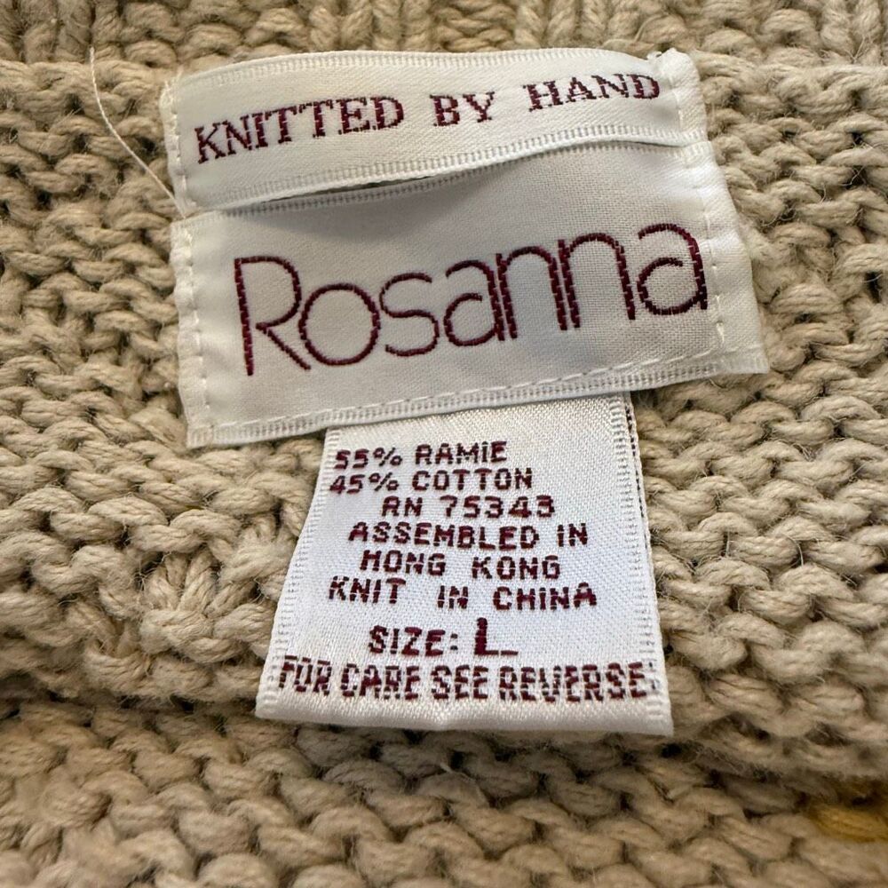 Vintage Rosanna Sweater Beige Floral Hand-knit Cotton Oversized Size L Slouchy - Picture 12 of 13